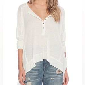 FREE PEOPLE BENEDICT CANYON WAFFLE KNIT HIGH LOW TOP CREAM SZ L NWT